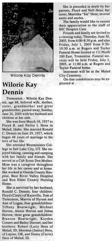 Wilorie Kay Dennis obit