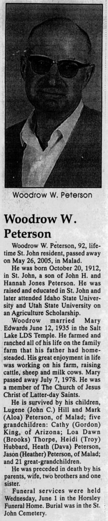 Woodrow W Peterson obit