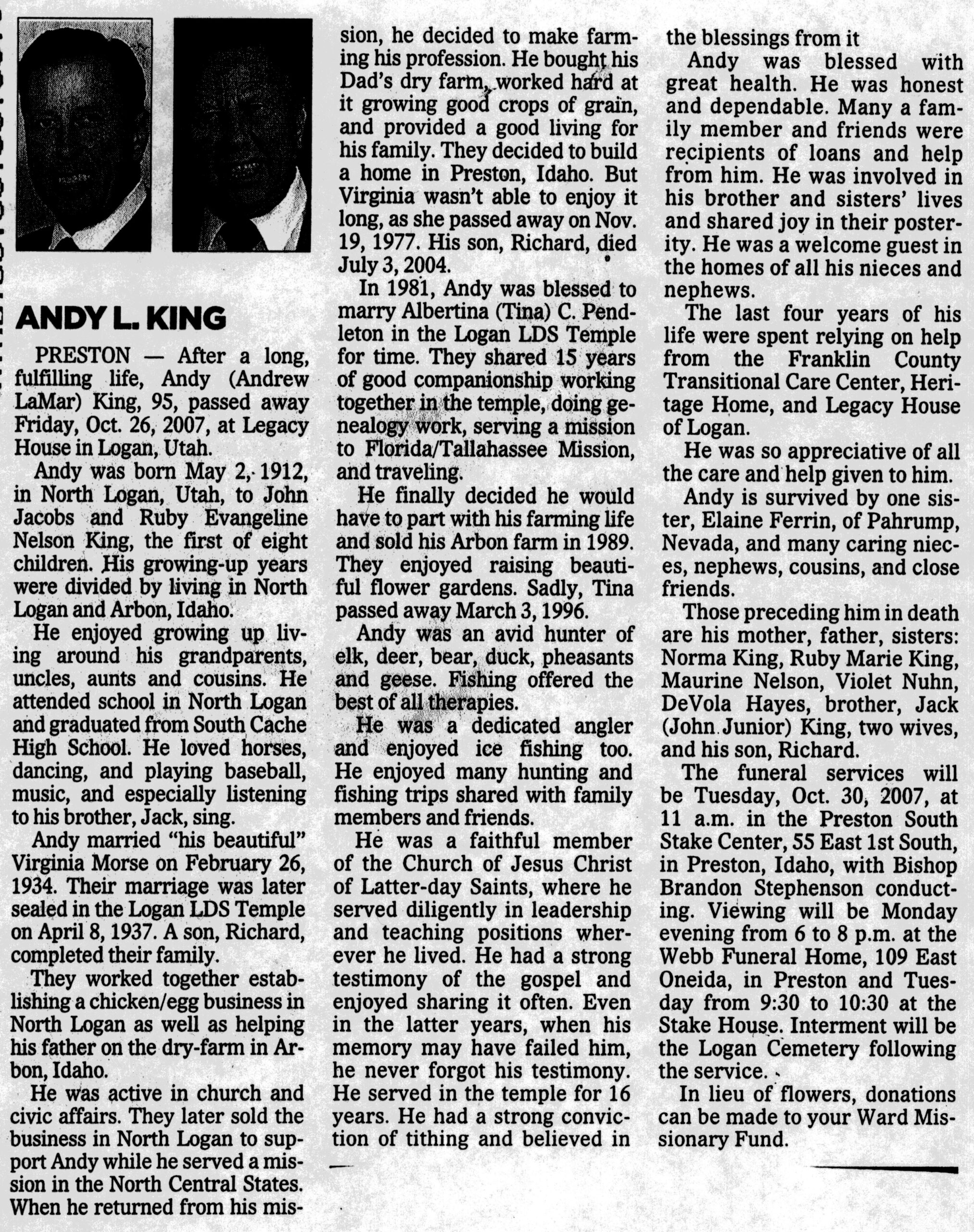 Andrew LaMar King obit