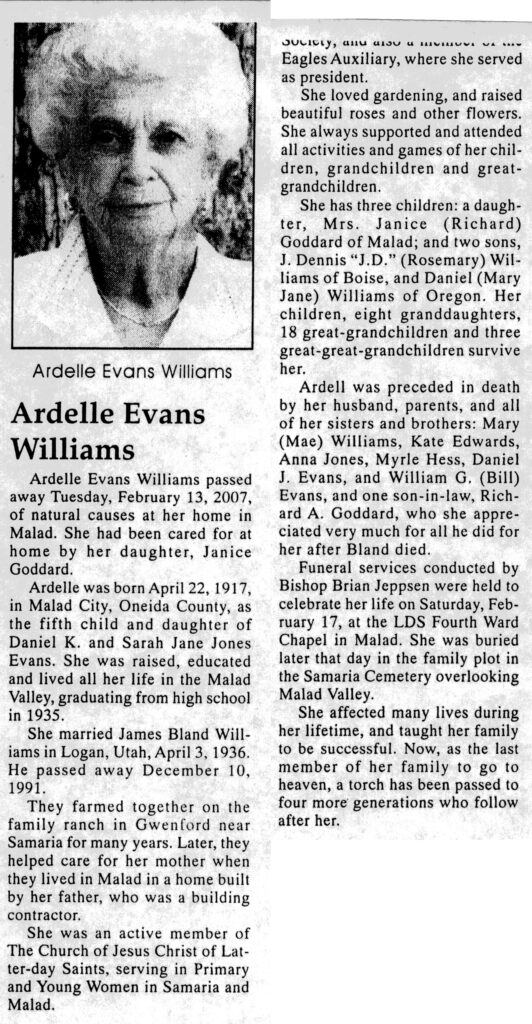 Ardelle Evans Williams obit