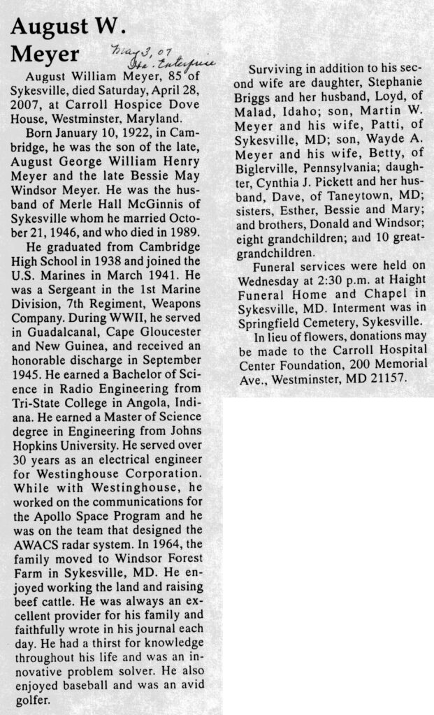 August William Meyer obit