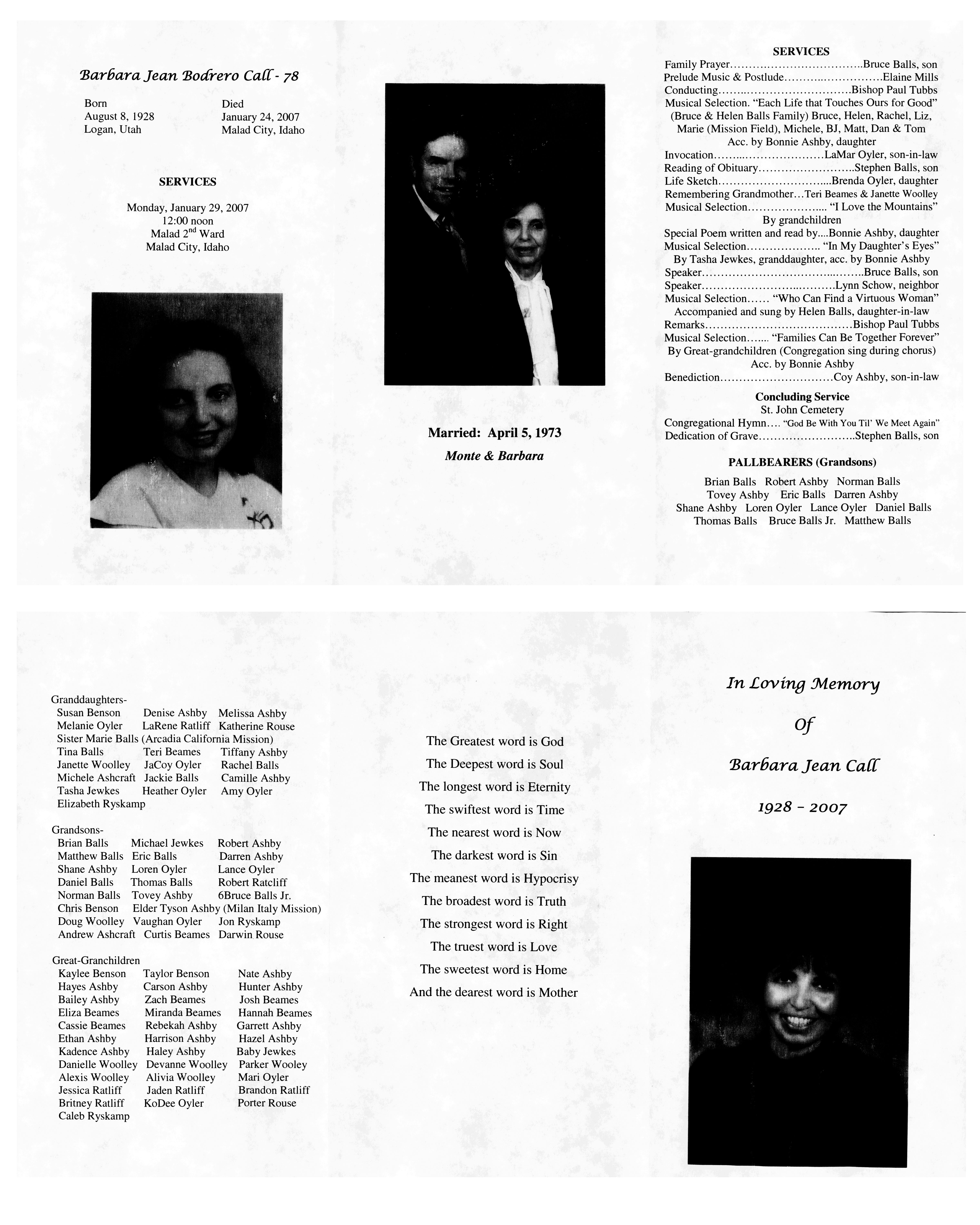 Barbara Jean Bodrero Call program