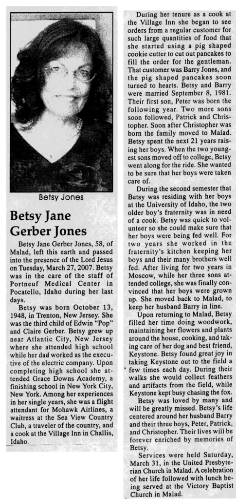 Betsy Jane Gerber Jones obit