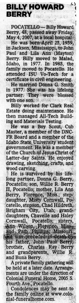 Billy Howard Berry obit