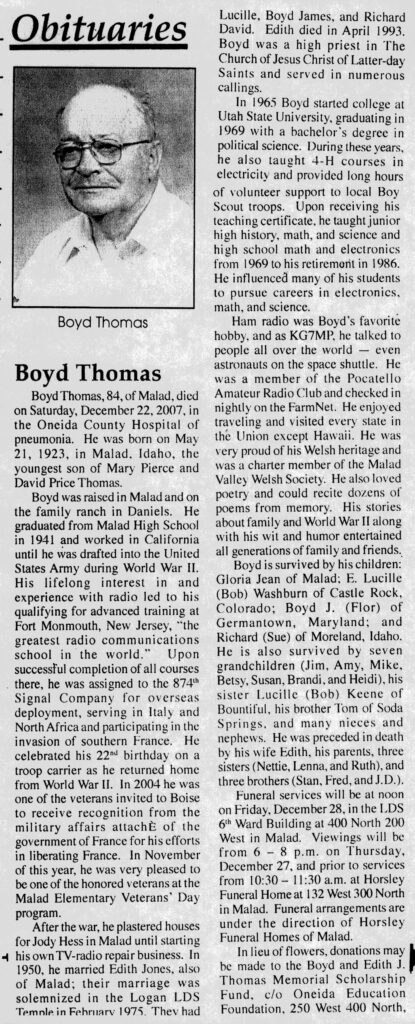 Boyd Thomas obit