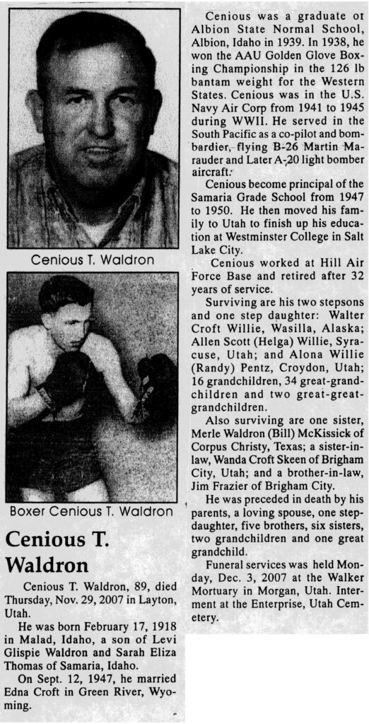 Cenious T Waldron obit