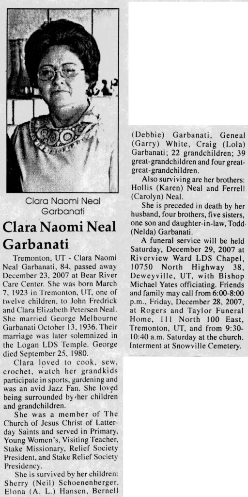 Clara Naomi Neal Garbanati obit