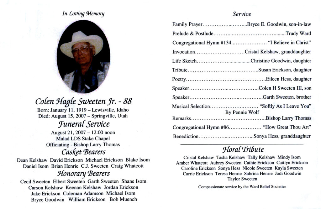 Colen Hagle Sweeten Jr program