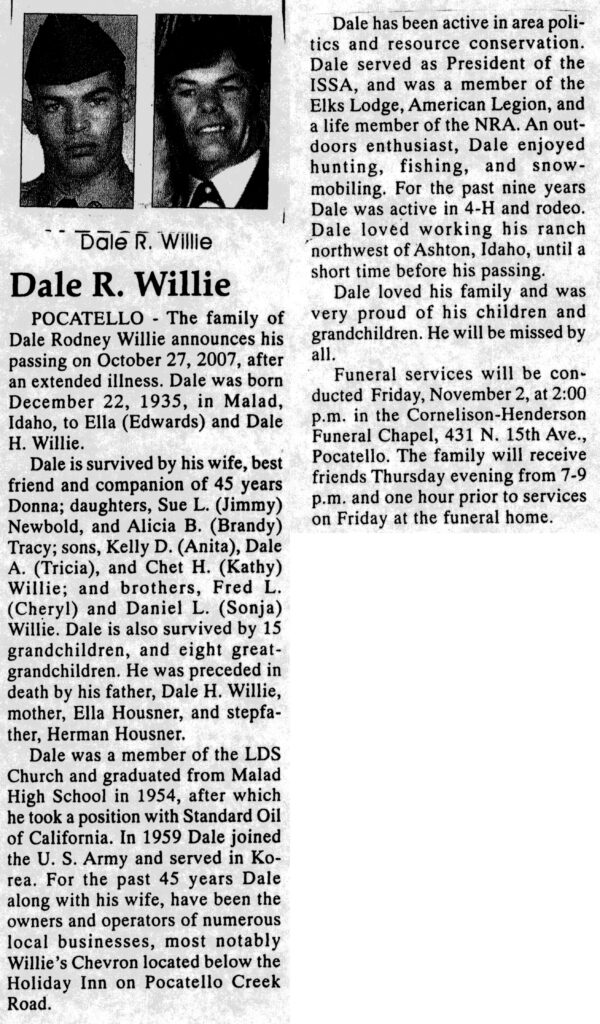 Dale Rodney Willie obit