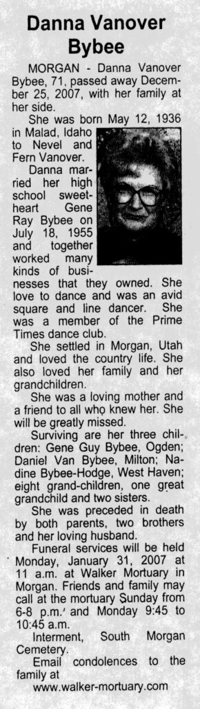 Danna Vanover Bybee obit