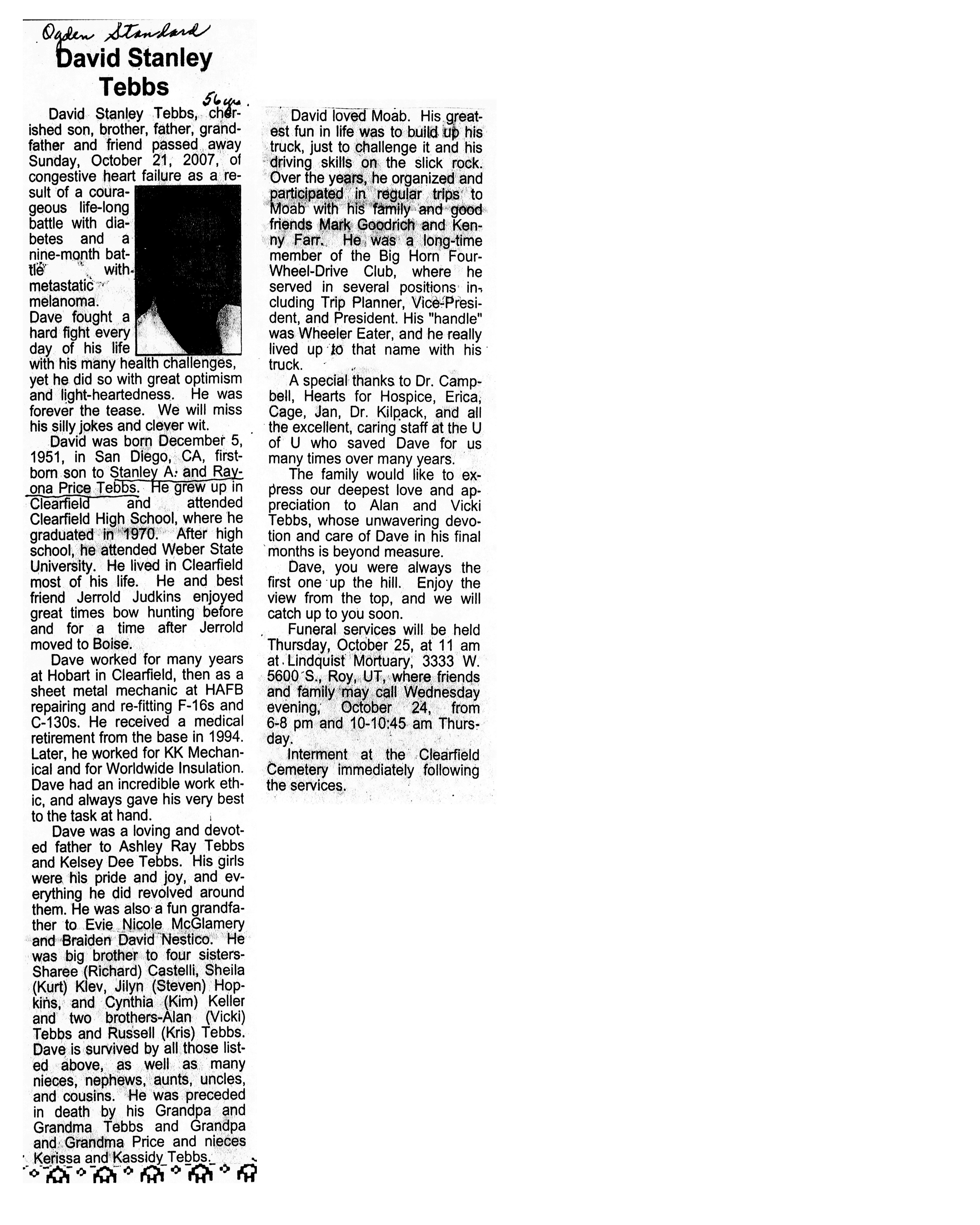 David Stanley Tebbs obit