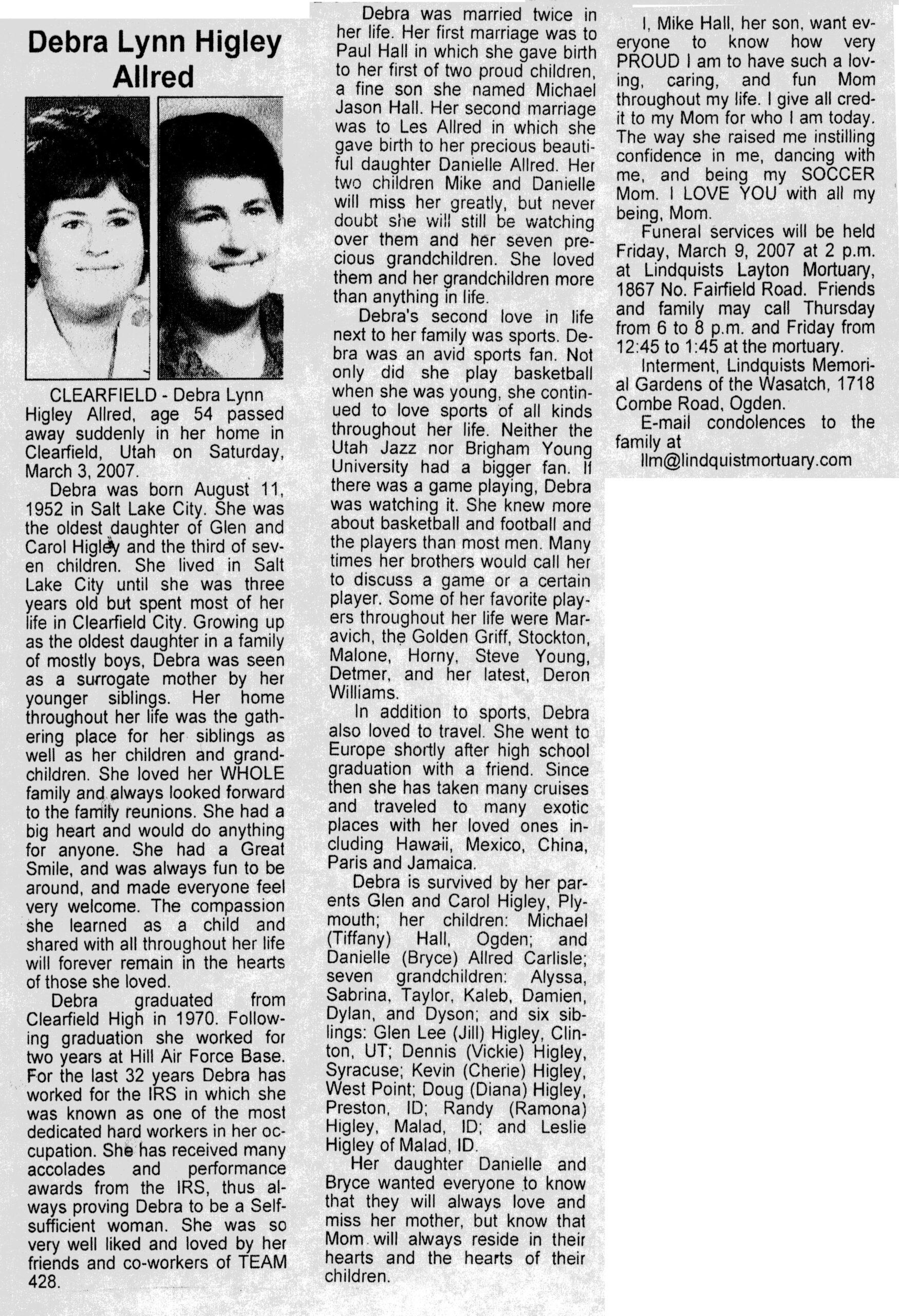 Debra Lyn Higley Allred obit