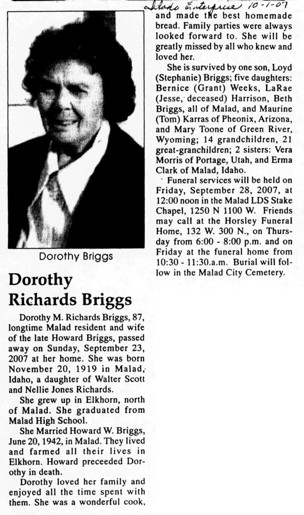 Dorothy M Richards Briggs obit