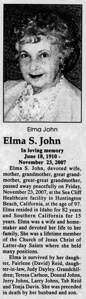 Elma S John obit