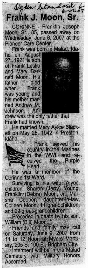 Franklin Joseph Moon Sr obit