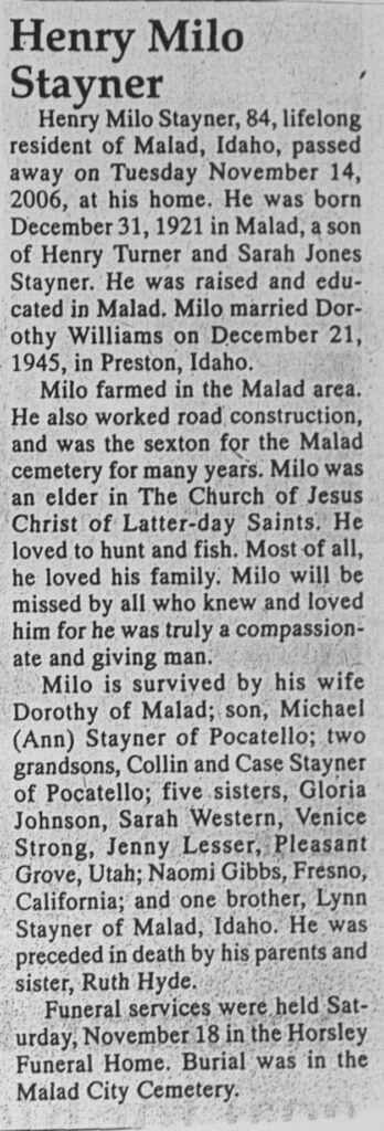 Henry Milo Statyner obit