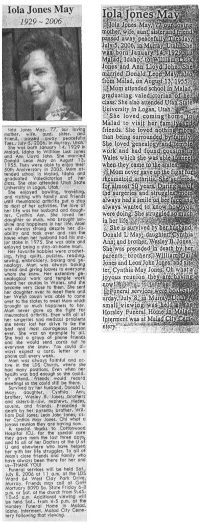 Iola Jones May obit