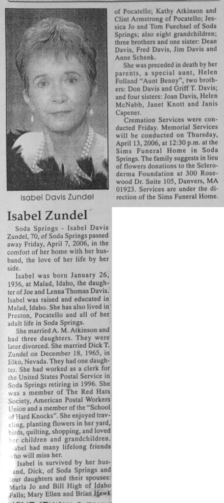 Isabel Davis Zundel obit