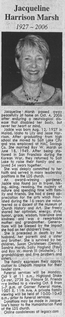 Jacqueline Harrison Marsh obit