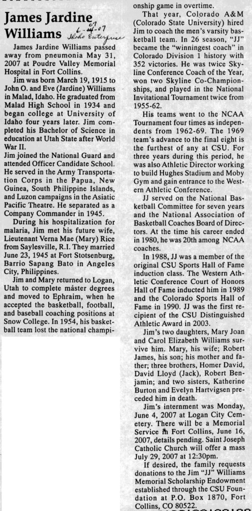 James Jardine Williams obit