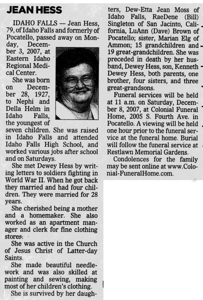 Jean Hess obit