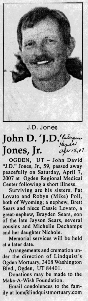 John D (JD) Jones Jr. obit