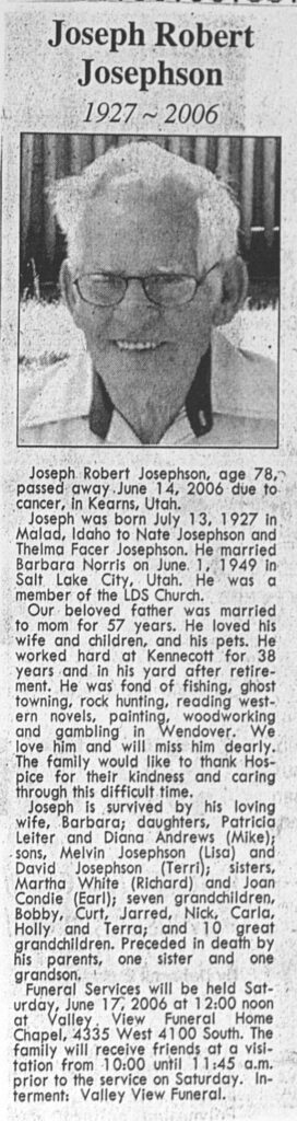Joseph Robert Josephson obit