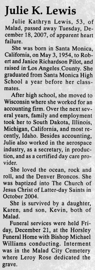 Julie Kathryn Lewis obit