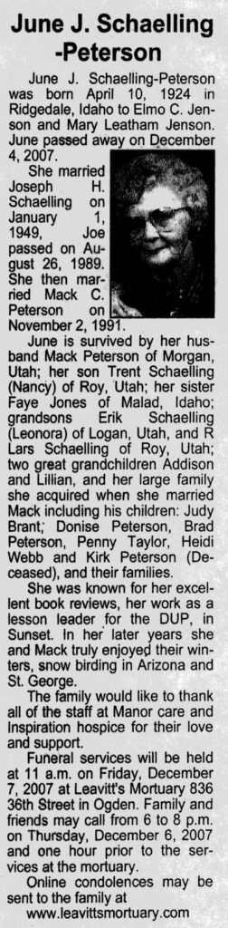 June J Schaelling-Peterson obit