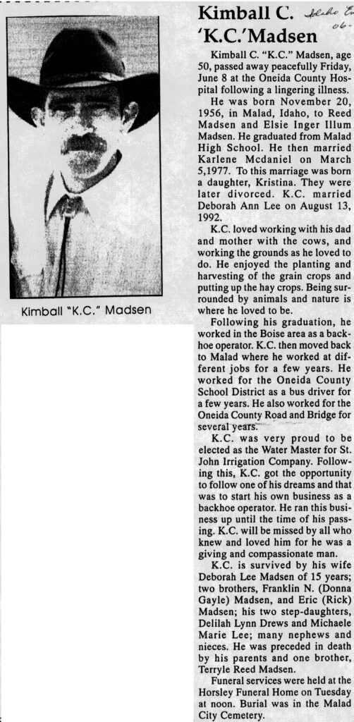 Kimball C (KC) Madsen obit
