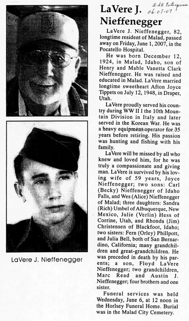 LaVere J Nieffenegger obit