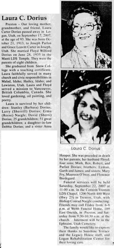 Laura Carter Dorius obit