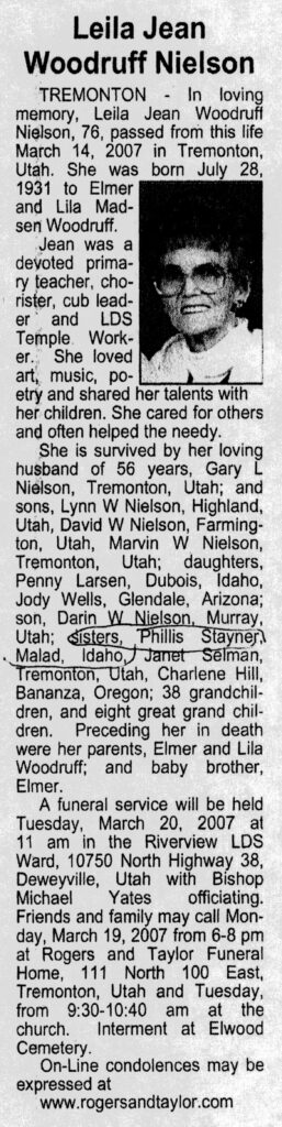 Leila Jean Woodruff Nielson obit