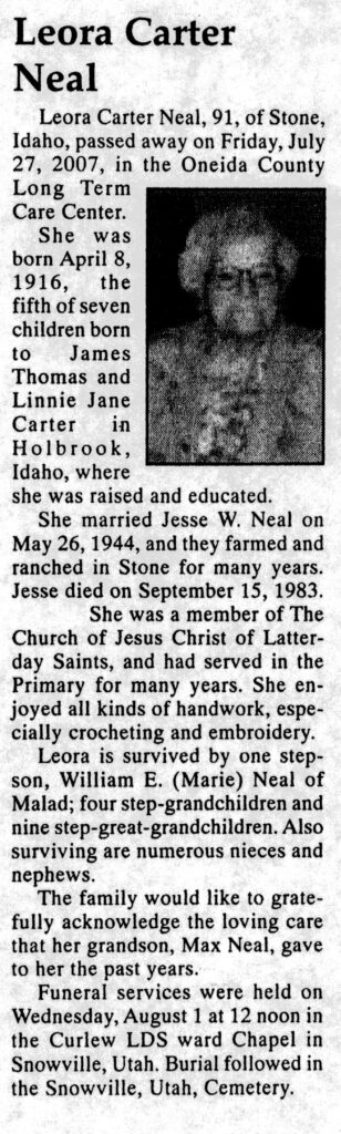 Leora Carter Neal obit