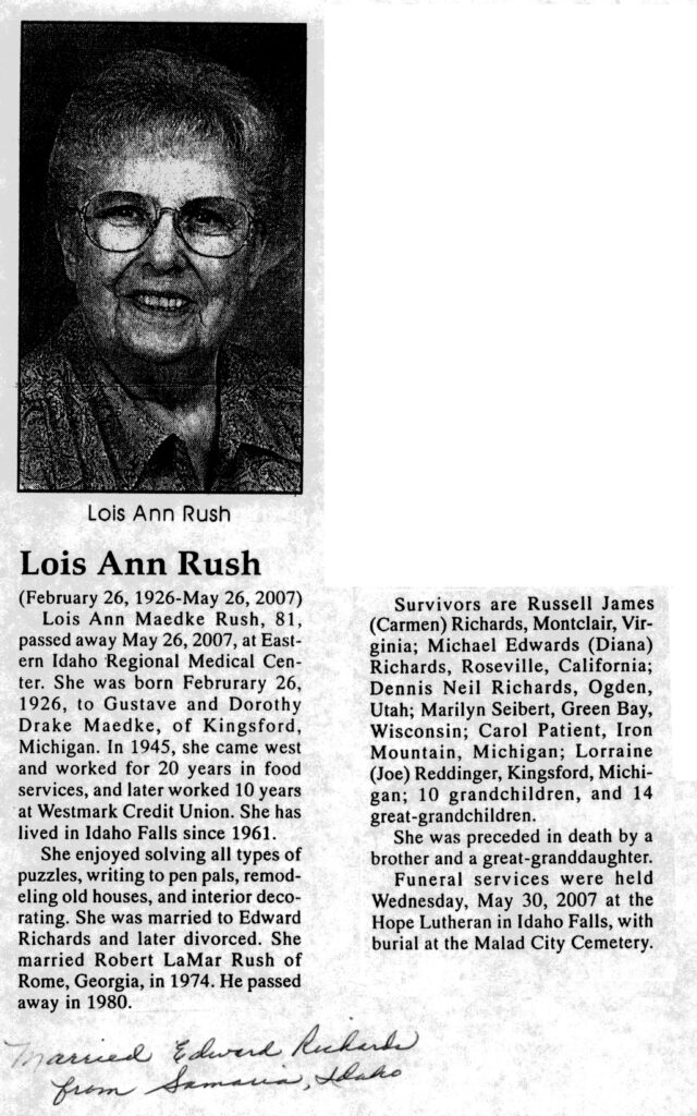 Lois Ann Maedke Rush obit