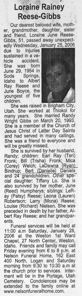 Loraine June Reese-Gibbs obit