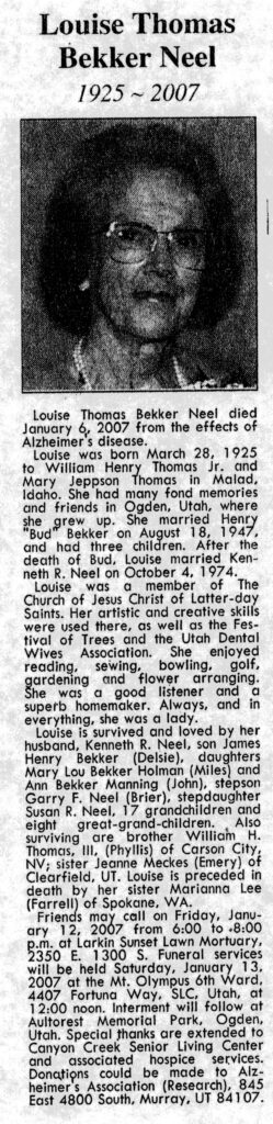 Louise Thomas Bekker Neel obit