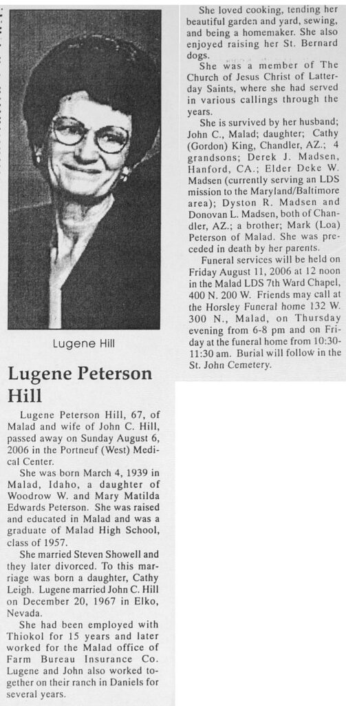 Lugene Peterson Hill obit
