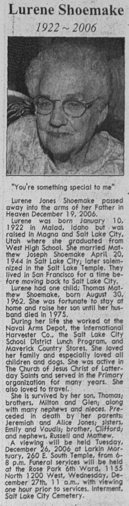 Lurene Jones Shoemake obit
