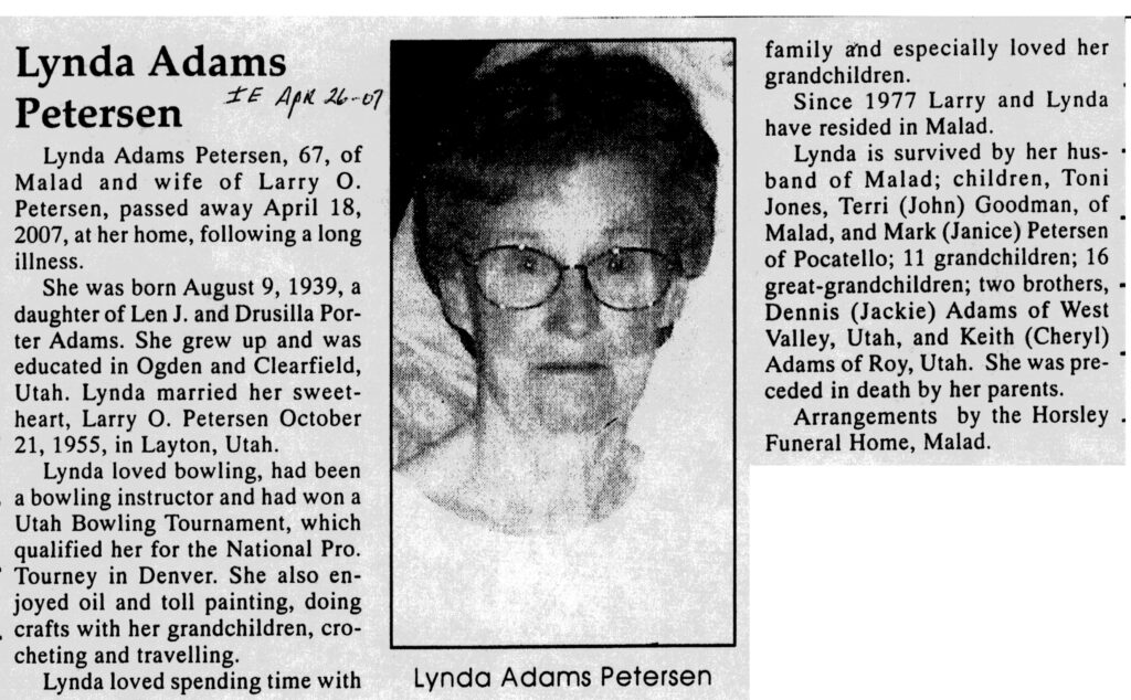 Lynda Adams Petersen obit