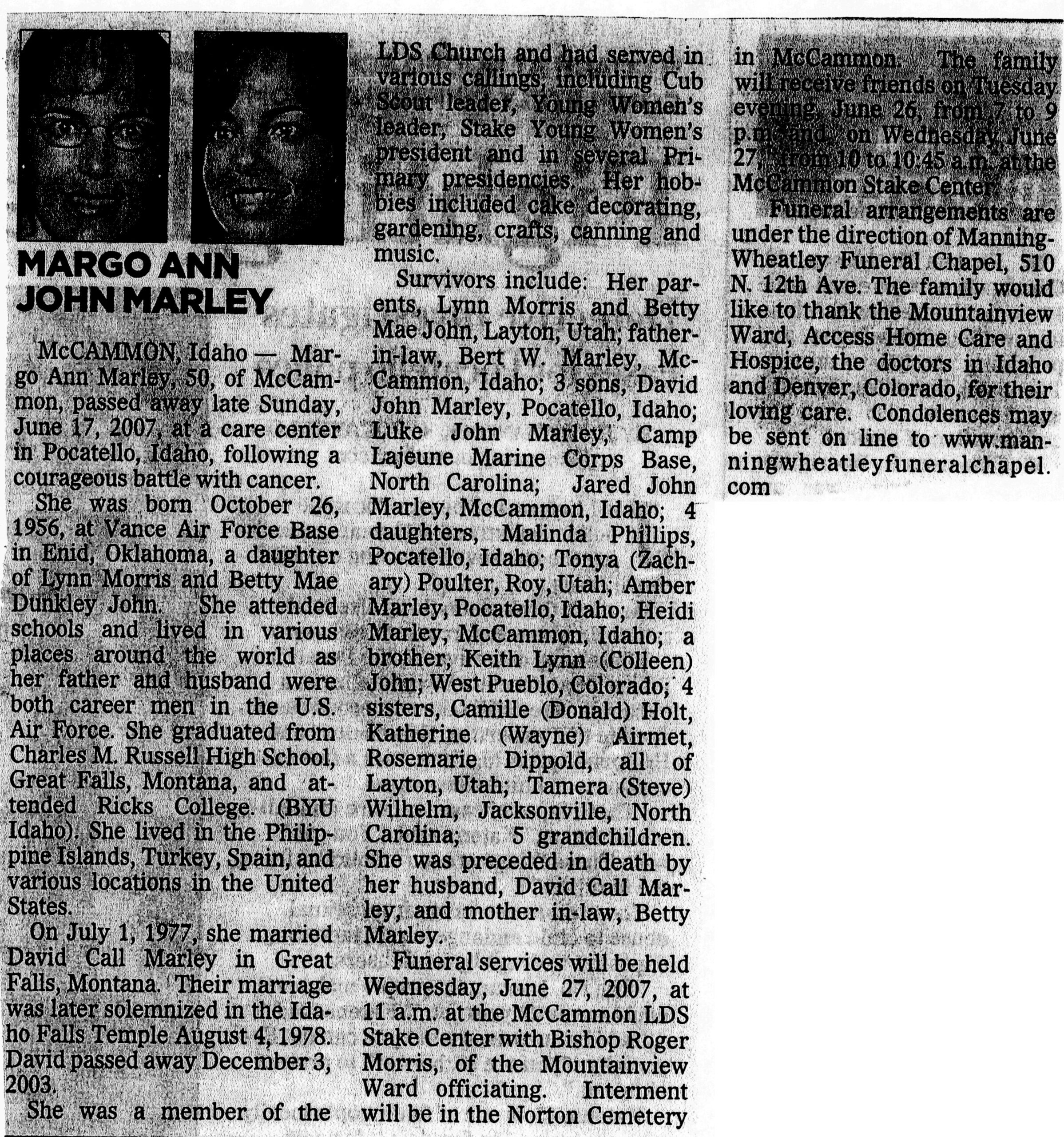 Margo Ann John Marley obit