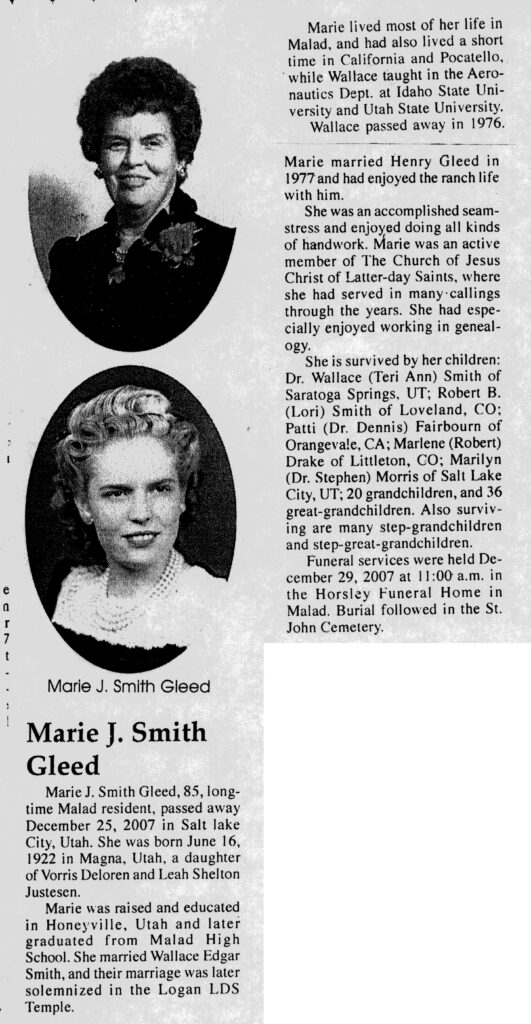 Marie J Smith Gleed obit