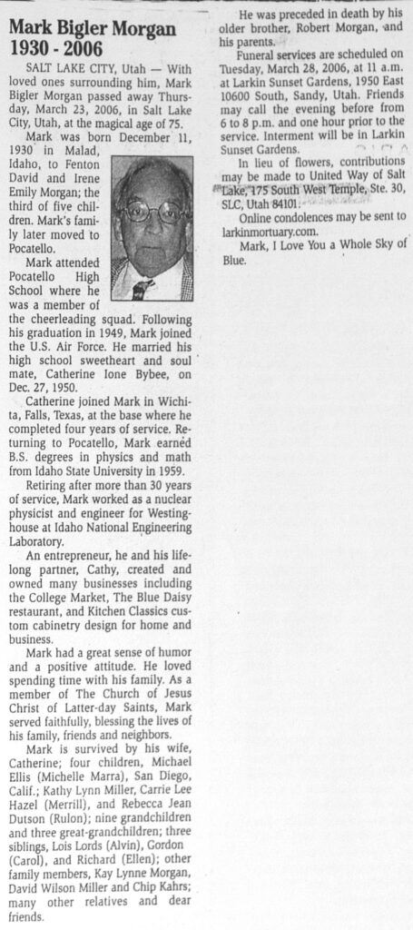 Mark Bigler Morgan obit