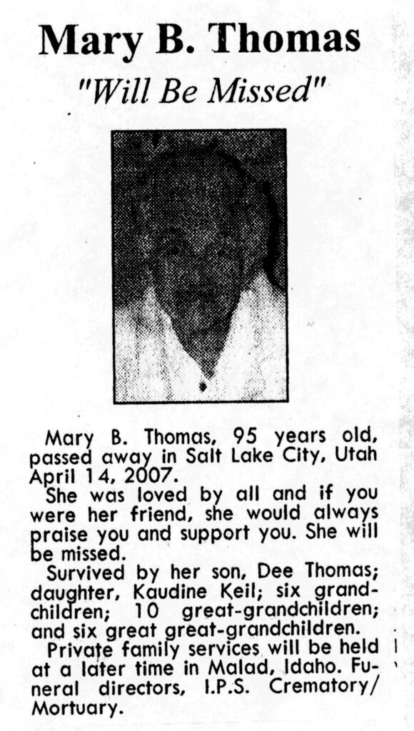 Mary B Thomas obit