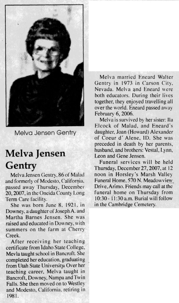 Melva Jensen Gentry obit