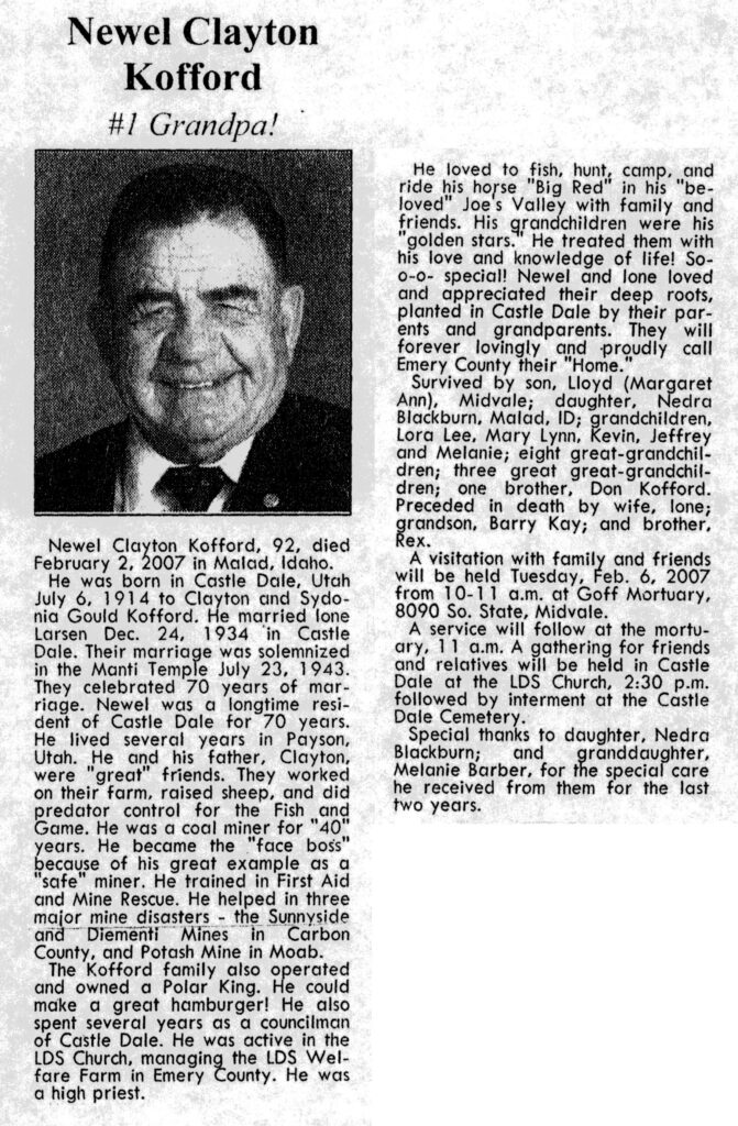 Newel Clayton Kofford obit