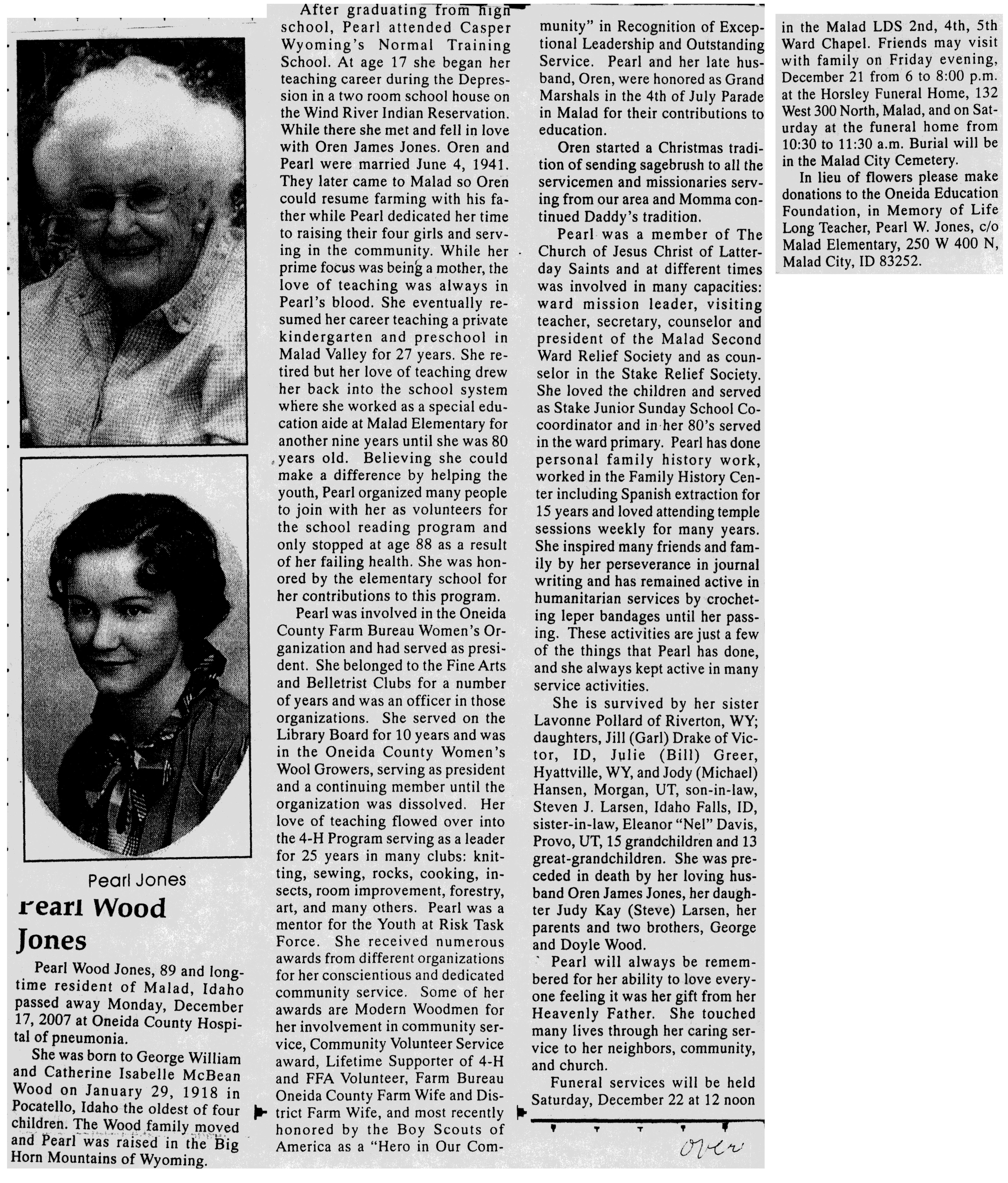 Pearl Wood Jones obit