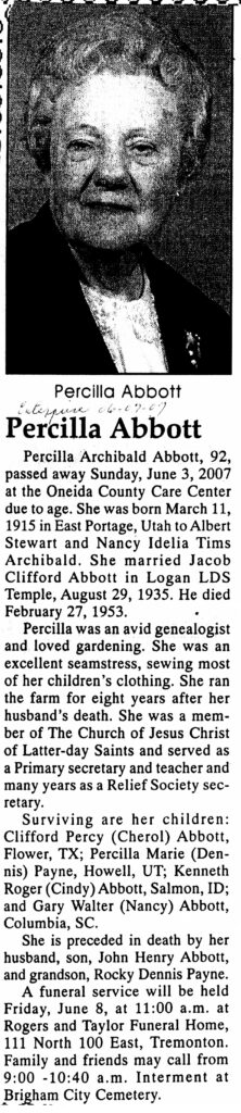 Percilla Archibald Abbott obit
