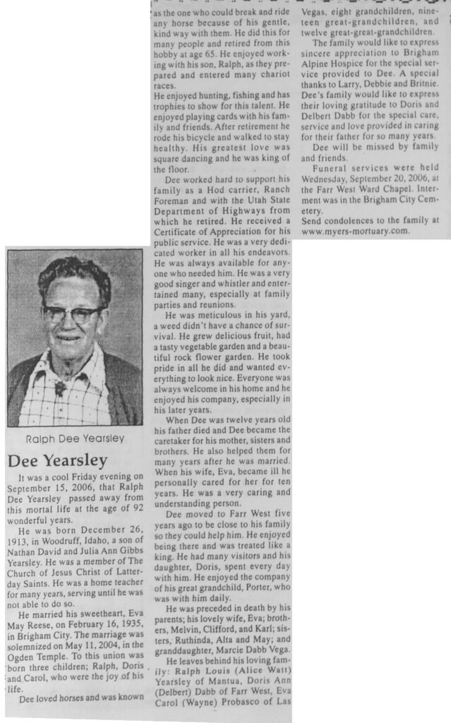 Ralph Dee Yearsley obit
