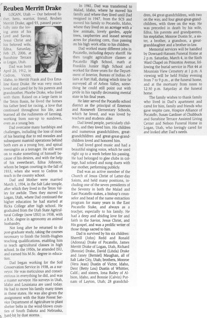 Reuben Merritt Drake obit